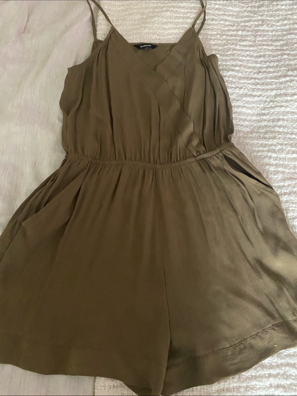 Express Olive Brown Sleeveless V-Neck Romper